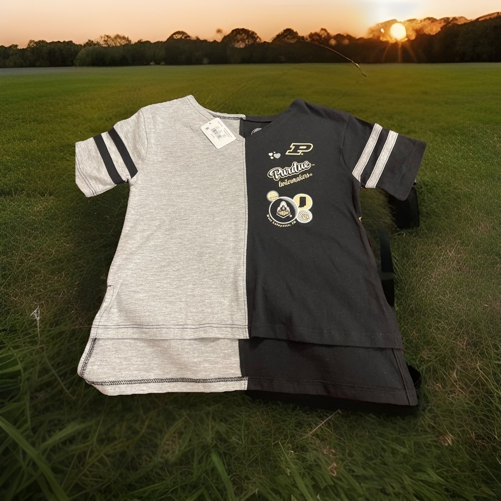 Purdue Boilermakers‎ Short Sleeve T-Shirt Black/Grey Youth Sz M 7/8 High Low Hem